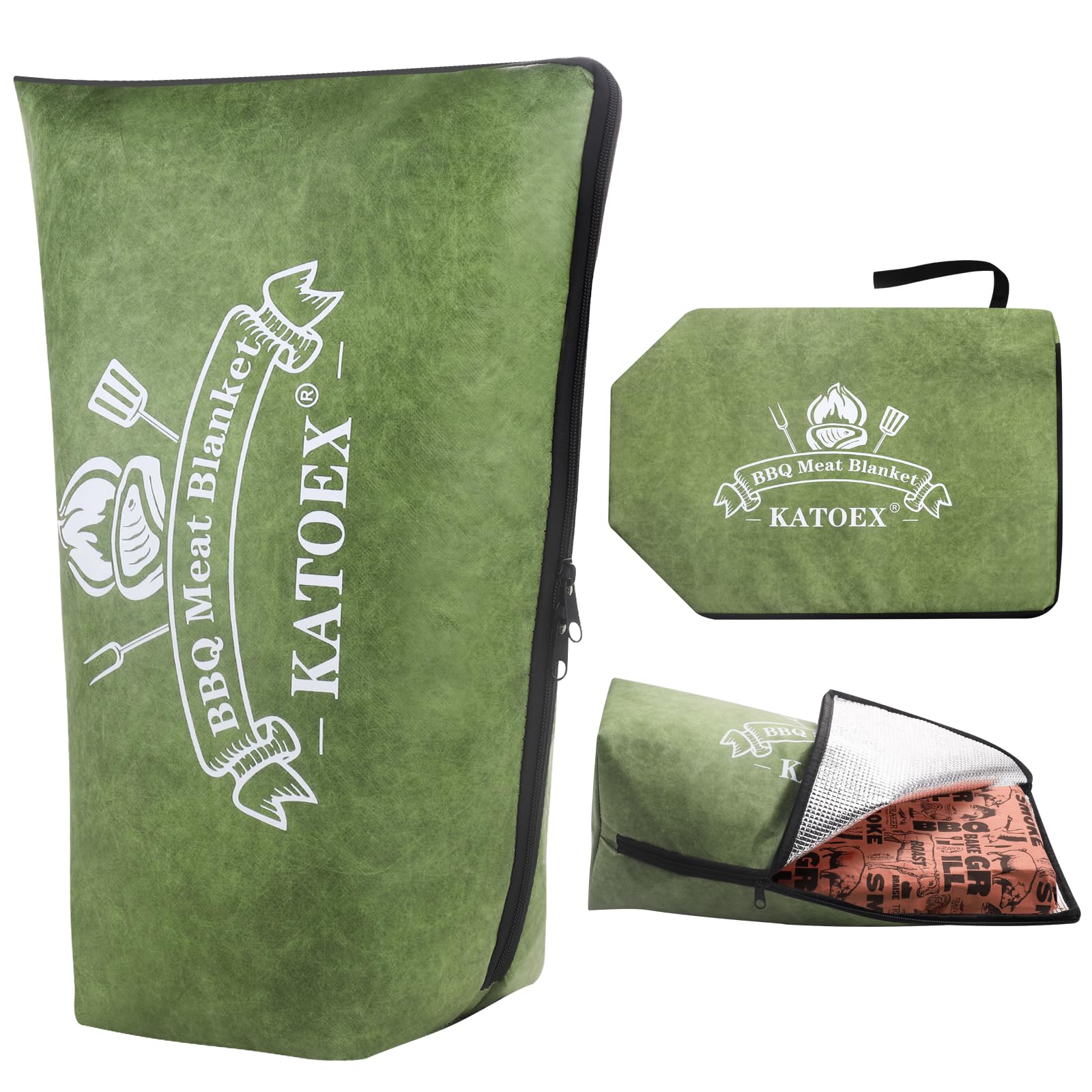 BBQ Blanket for Resting Meat, BBQ Brisket Blanket Meat Resting Blanket for Smoking, Reusable Smoker Grilling Meat Insulated Resting Bag with Wide Mouth for Large Brisket/Beef/Turkey (21in Green)