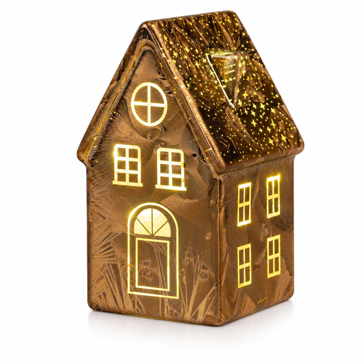 Maison décorative LED marron givré en verre aspect glacé formano avec minuterie 6h