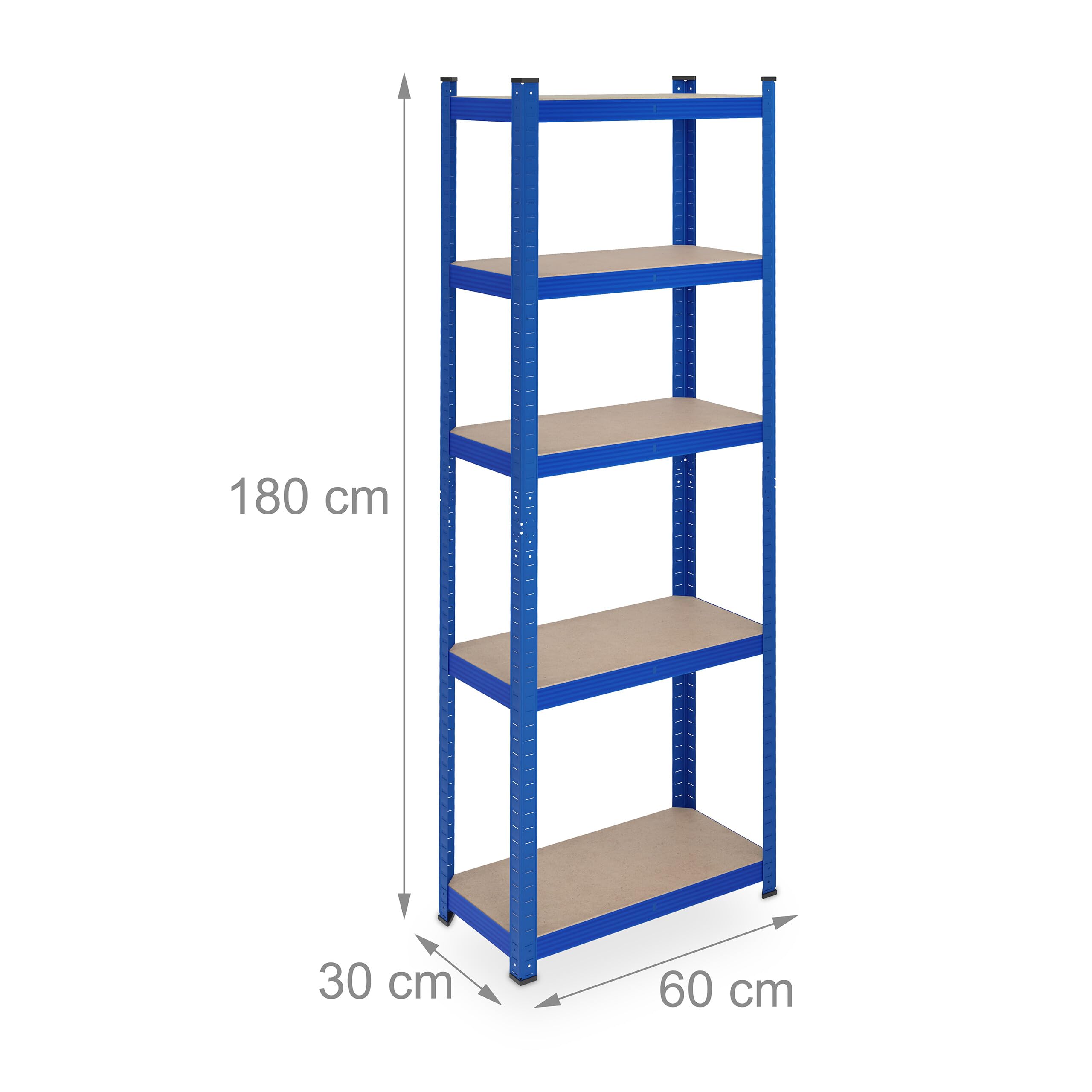 Relaxdays Scaffale in Acciaio, HLP 180 x 60 x 30 cm, con 5 Ripiani ad Alta Portata 500 kg, per Garage e Cantina, Blu