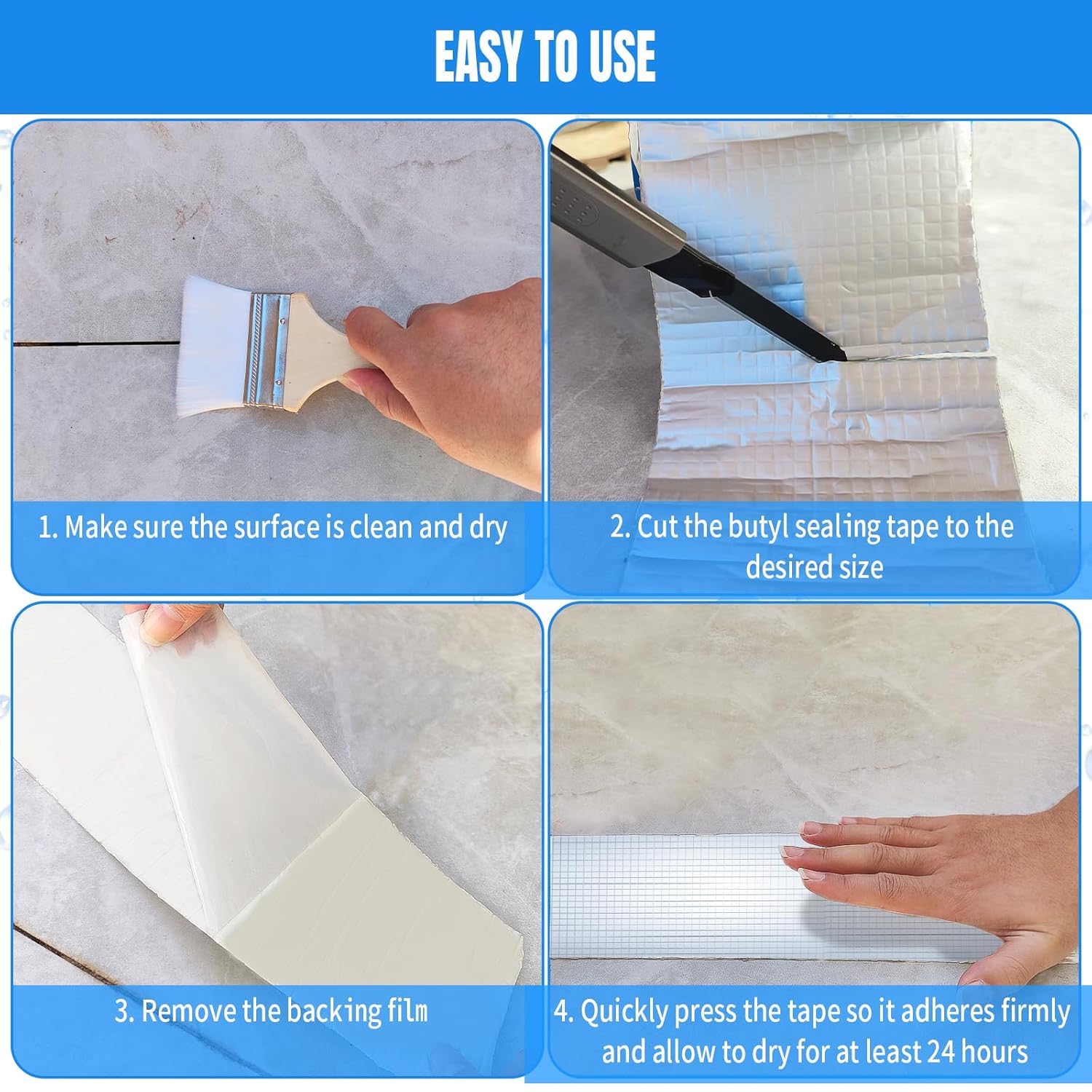 Butyl Tape Waterproof Tape Aluminum Foil Tape, 4inch x 33feet, Butyl Sealant Tape for RV Repair Window Silicone Glass & EDPM Roof Leak Patching, Boat and Pipe Sealing（Silver）