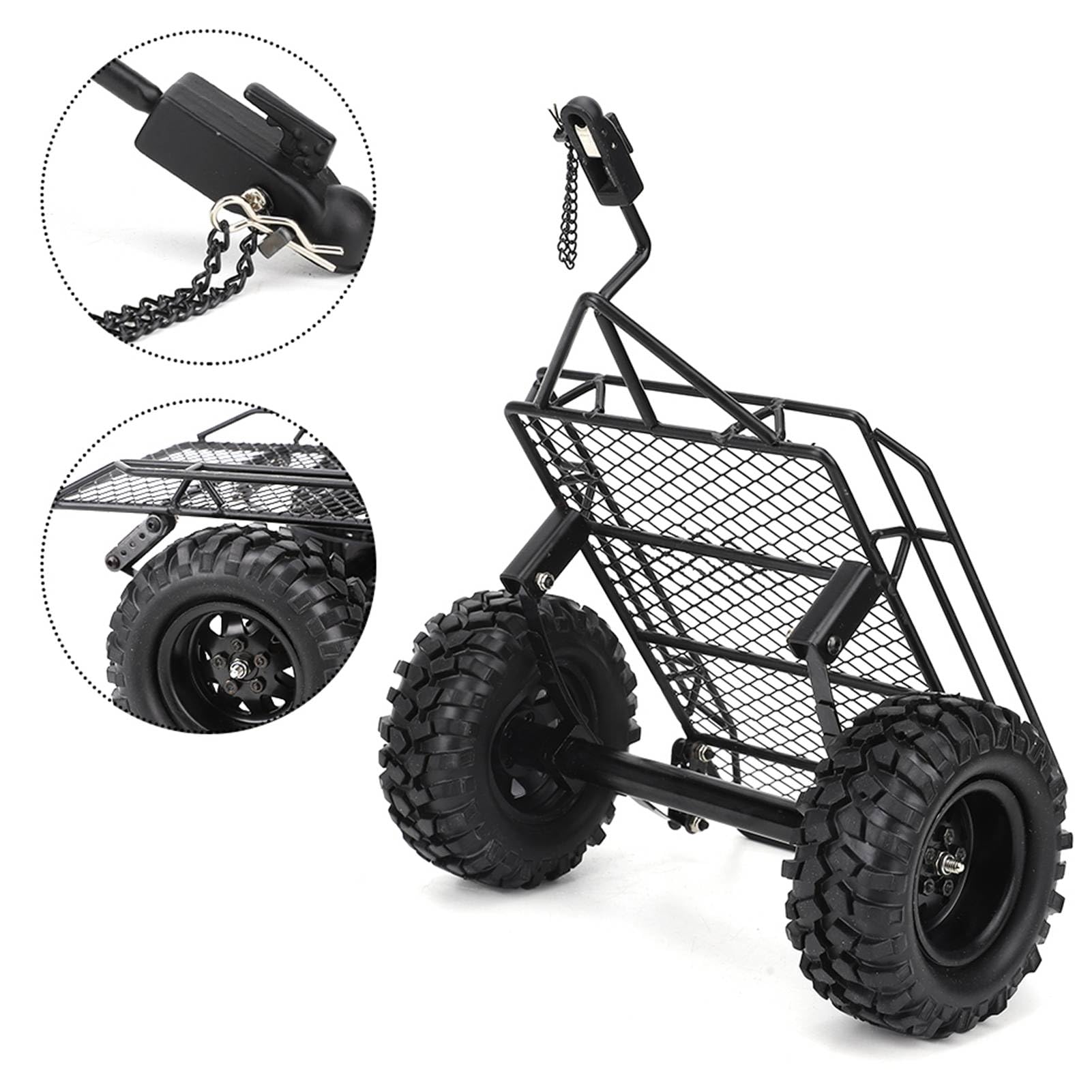 Generic Metalowa Przyczepa RC Stylowa Przyczepa Samochodowa z symulacją łyżki do D90 SCX10 CC01 1/10 Akcesoria, Czarna Guma + Metal, Pasuje do Samochodu Axial SCX10 1/10 RC (BLACK)