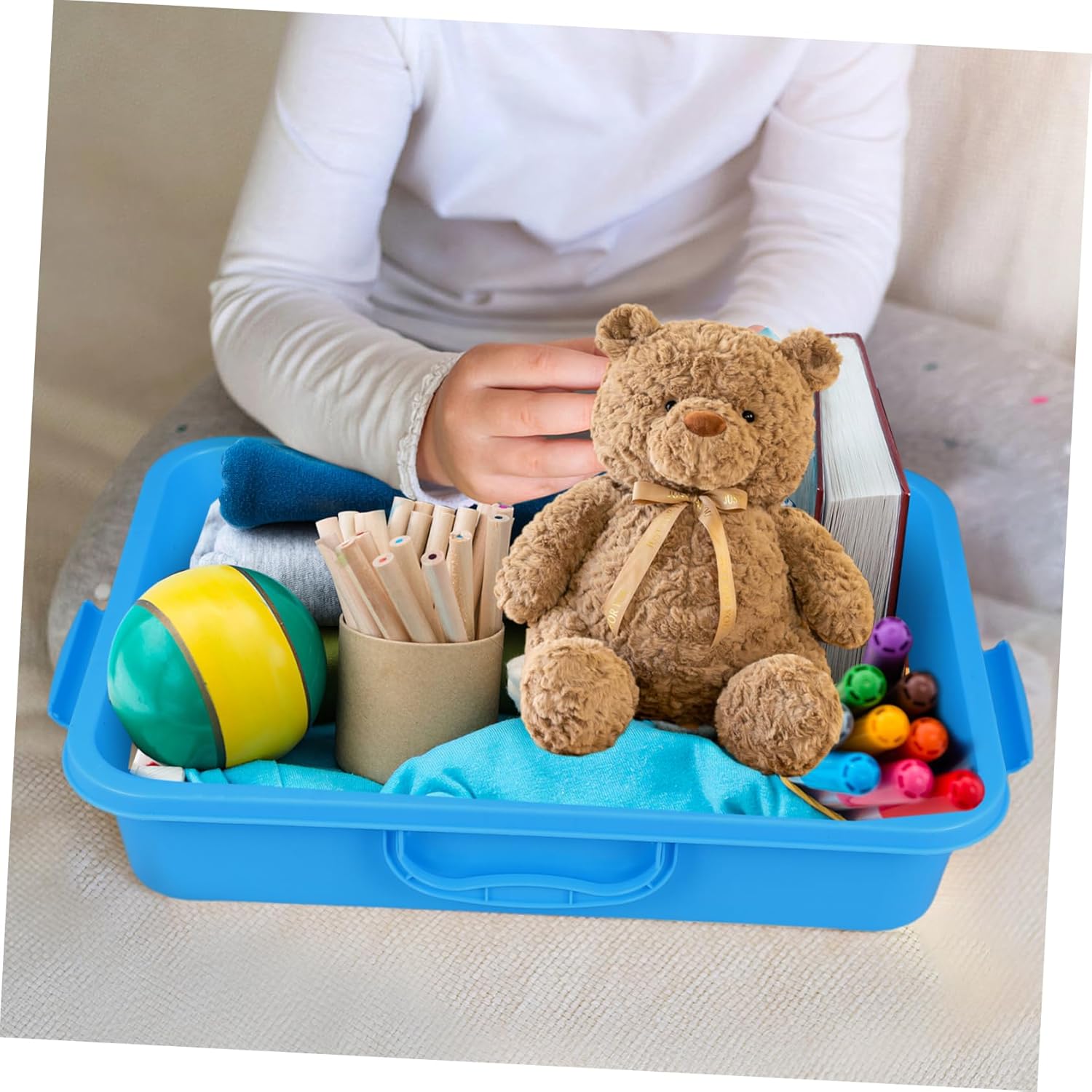 Toyvian 2pcs Portable Handheld Sandbox Tray with Lid Large Capacity Storage Box for Indoor Sand Play Organizer and Easy to Carry