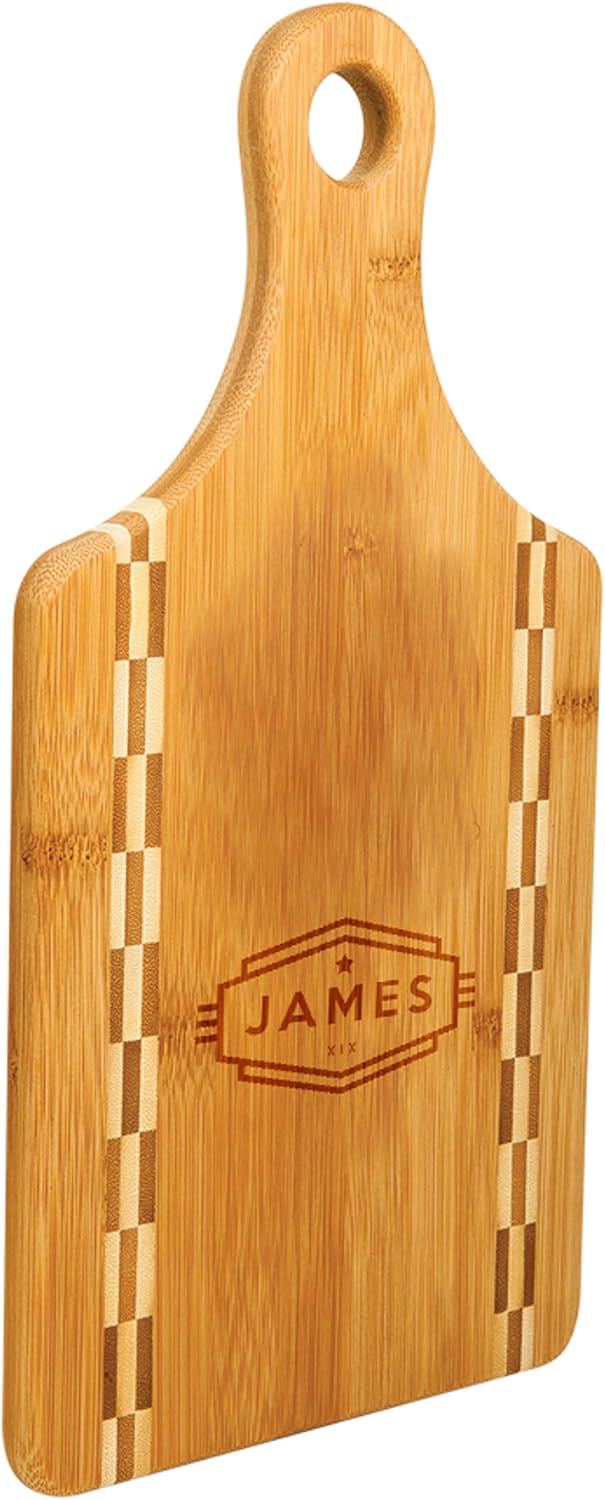 Personalized Bamboo Cutting Board with Butcher Block Inlay - Cadet (Paddle)