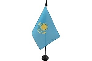Kazakhstan Flag Table Display 4'' x 6'' - Kazakh Desk Flag, Black Stick and Base