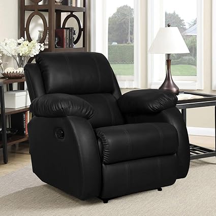 Alcanes Zara Recliner, Ultra Comfortable and Durable Ergonomic Single Seat Reclining Sofa, Living Room Recliner Chair with Thickened Padded Arm/Back, Leatherette, Black Color