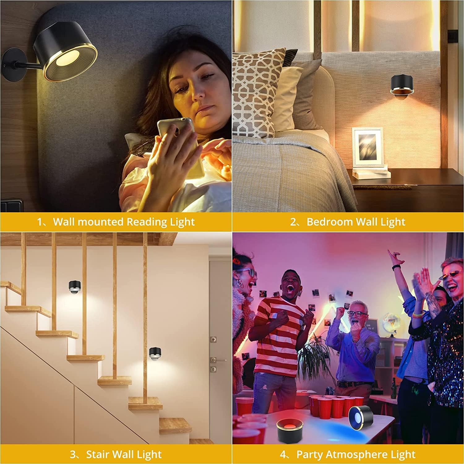 TBTeek Wall Light Set of 2, Rechargeable LED Wall Sconce with RGB Lights, Stick on Wall Lamp, Remote Control, 360° Rotatable Magnetic Lamp, Bedside Wall Reading Light for Bedroom Pictures Arts
