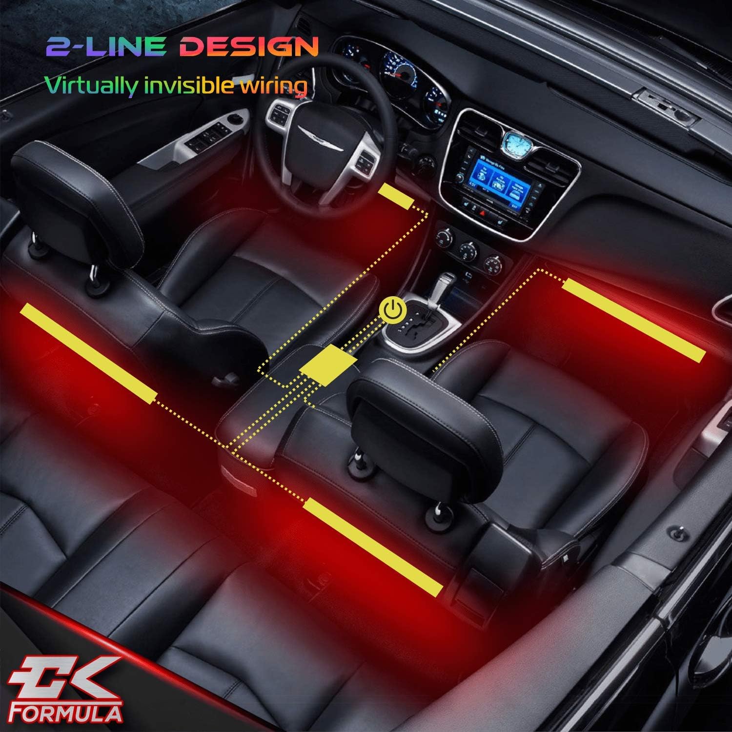 CK Formula Interior Car Lights, LED Light Strips for Cars, 16 Million RGB Colors, Bluetooth App Control, Music Sync Under Lighting Dashboard, Waterproof IP68 Rating, 12V DC Charger, 4pcs : Automotive