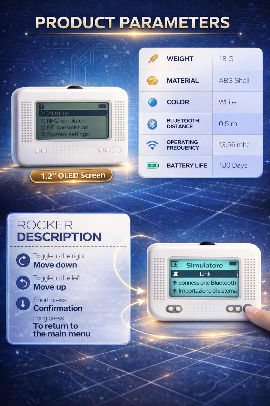 Allmiibo Smart NFC Emulator for Nintendo Switch & 3DS with 1.2" OLED Screen, 3000 NFC Storage, 50+ Game Support, Rechargeable - 4