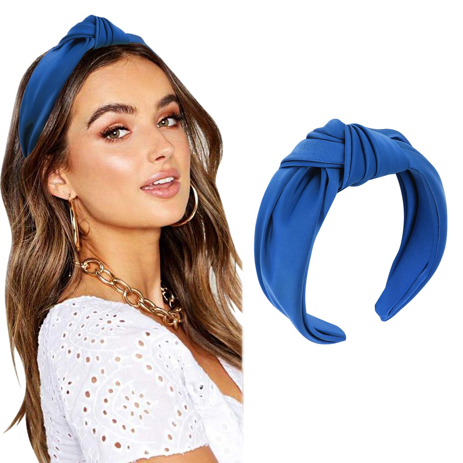 Dreshow Women's 1 Pc: Blue Headbands For Girls Knotted Elastic Hair Band Fashion Fabric Hairbands Cute Top Knot Head Band