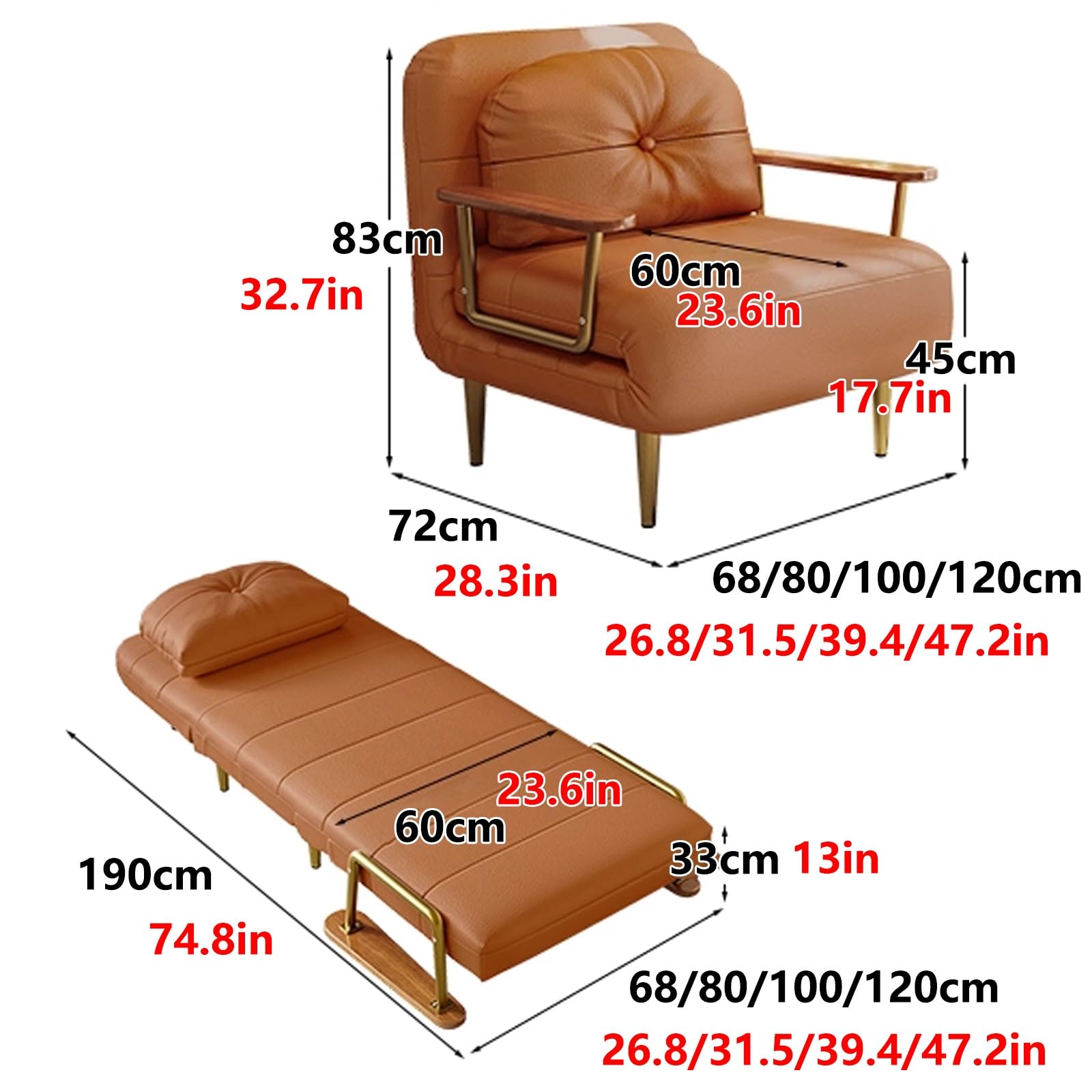 Recamiere mit Schlaffunktion Grün Zwei Stoffoptionen zur Auswahl 6-Fach Verstellbare Rückenlehne Gästebett Klappbar Ohne Matratze Geeignet für Kleine Wohnungen(C,190 * 100 * 33cm)