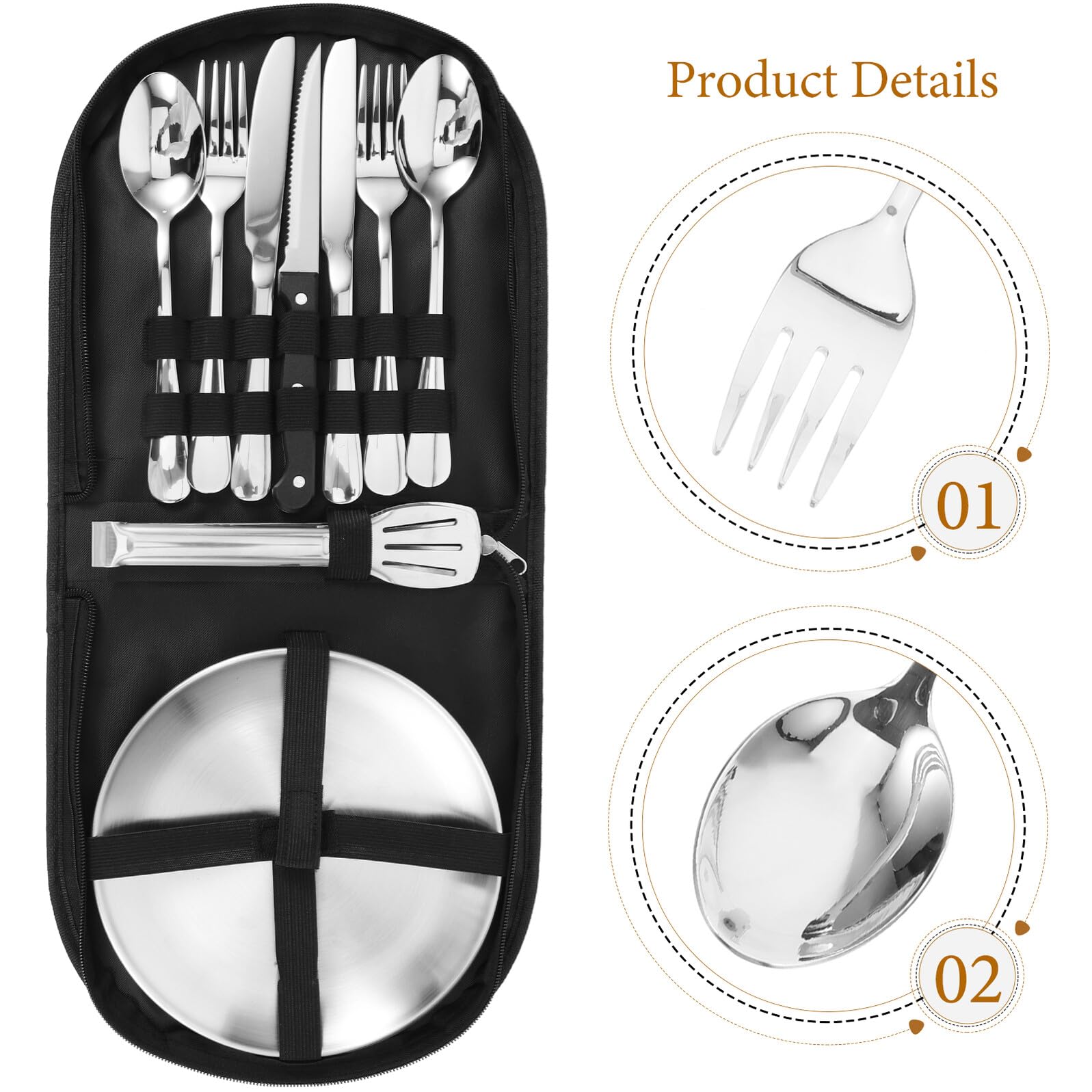 STOBAZA Edelstahl Camping Besteck Set Personen mit Gabel Löffel Tragbar Leicht Outdoor Picknick Besteck Set für Grillen Strandpark