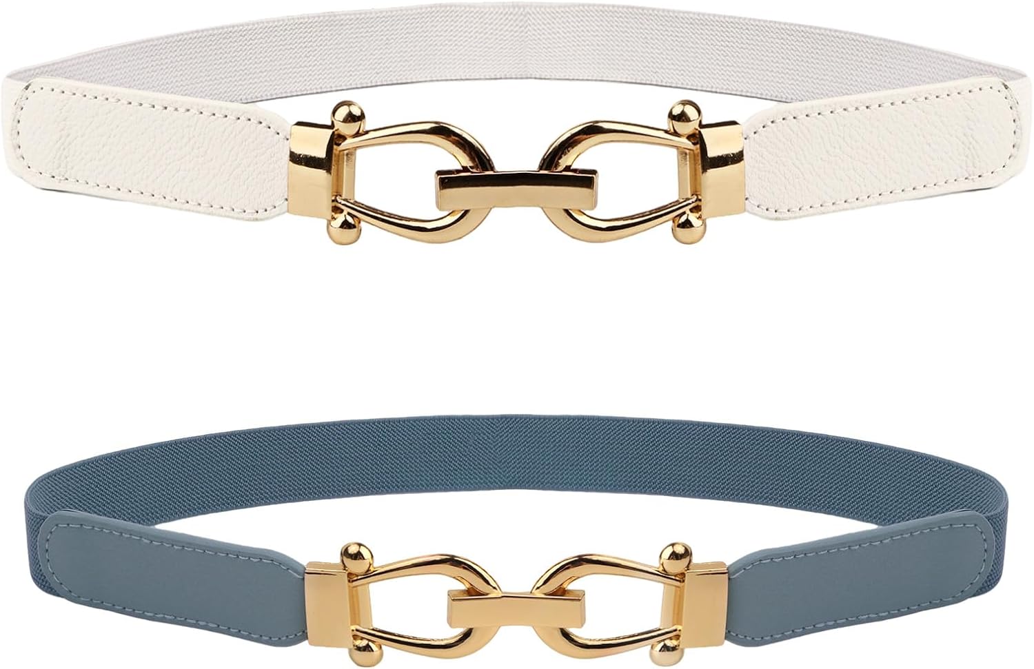 Women Stretchy Thin Waist Belt, Retro Elastic Skinny Belt with Gold Buckle for Ladies, Perfect for Dresses & Shirts, 2 Pack