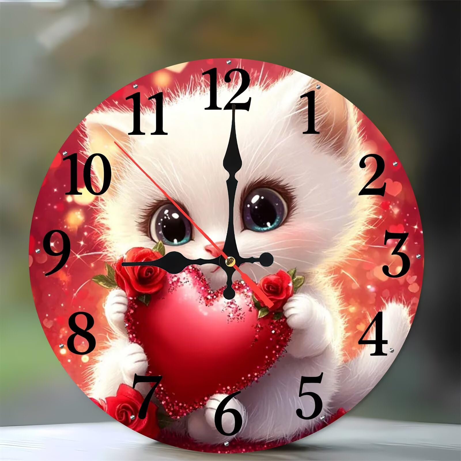 Horloge murale silencieuse chat 30 cm à quartz avec chiffres arabes pour bureau et salon