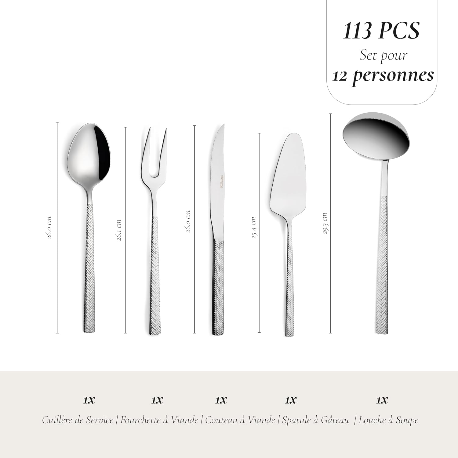 Dakar Collection Glossy Cutlery Set - 18/10 Stainless Steel Dishwasher Safe (Shiny, 113 Pieces)