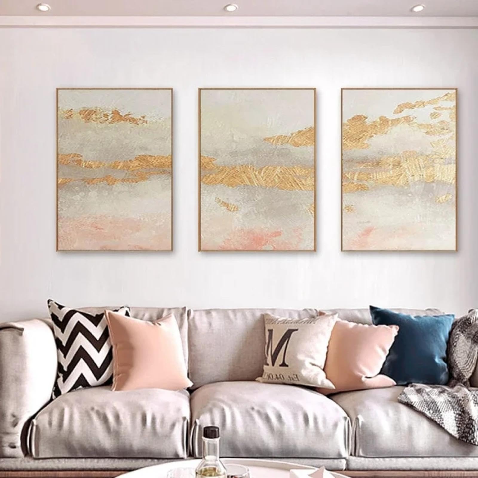 Peinture sur toile rose dorée et affiches scandinaves 3 pièces pour chambre - 8