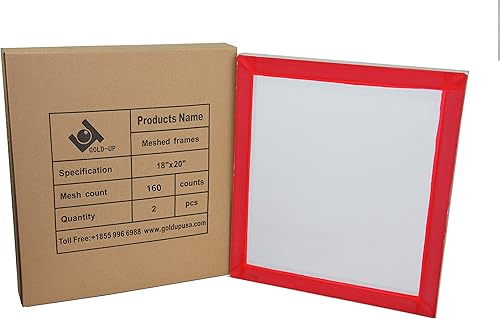 Marcos de serigrafía de aluminio preestirados de 18 x 20 pulgadas con malla blanca de 160 pulgadas (paquete de 2 pantallas)
