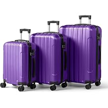 ABS Trolley Case 20in 24in 28in 3PCS Suitcase Set Vertical Striped Frosted Case Suitcase Purple