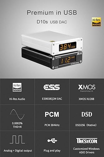 Miniatura 3 de Topping D10s Mini USB DAC CSS XMOS XU208 ES9038Q2M OPA2134 Amplificador de audio Decodificador Negro
