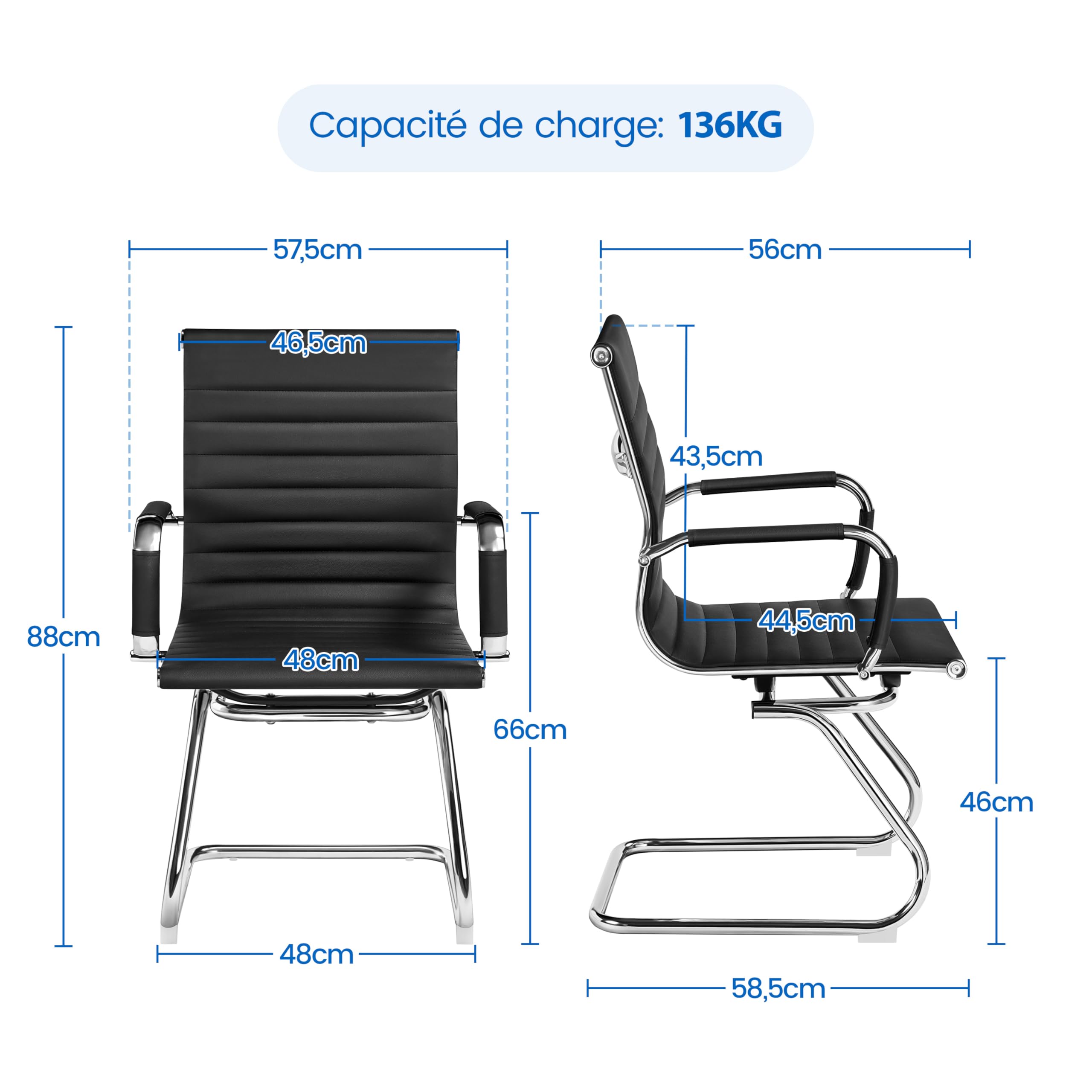 Yaheetech Chaises de Conférence Lot de 2 Chaises de Bureau Ergonomique avec Accoudoirs Chaises Cantilever pour Bureau, Réception, Réunion, Salle D’Attente, Noir