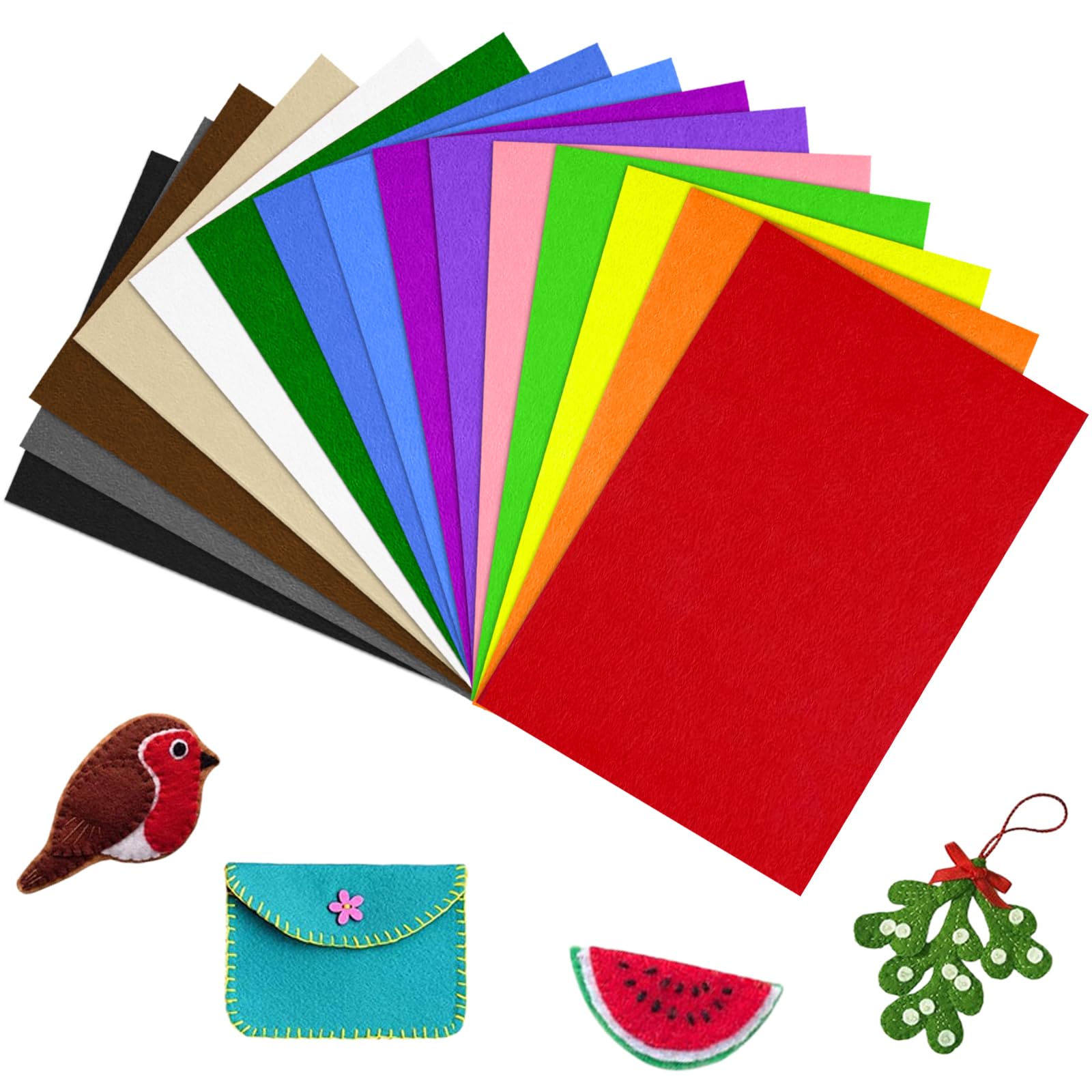 flintronic 2mm Thick Felt Fabric Sheet, 15 Assorted Color A4 Size Textile Fabrics for DIY Sewing Crafts Handcraft Patchwork