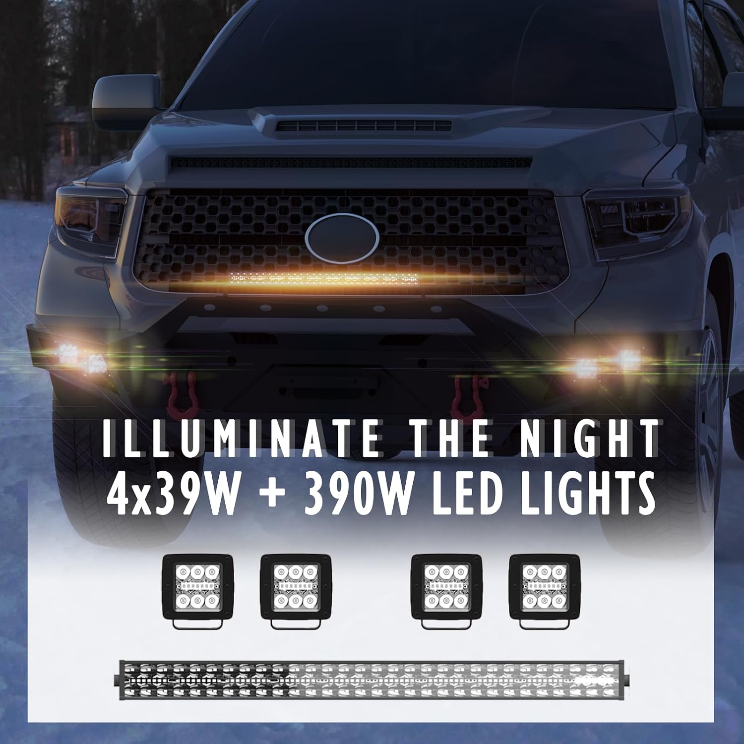 Front Bumper Full Width Steel Compatible for 2014 2015 2016 2017 2018 2019 2020 2021 Toyota Tundra, Heavy Duty Steel Bumper w/Winch Plate&139W Light Bar&2 x 39W LED Lights&License Plate Frame&D-rings