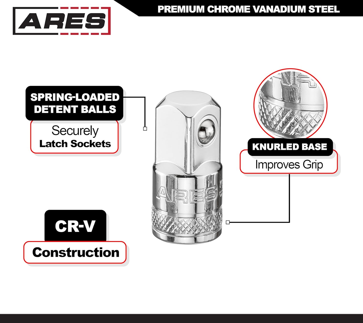 ARES 70007-4-Piece Socket Adapter and Reducer Set - 1/4-Inch, 3/8-Inch, & 1/2-Inch Ratchet/Socket Set Extension/Conversion Kit - Premium Chrome Vanadium Steel with Mirror Finish