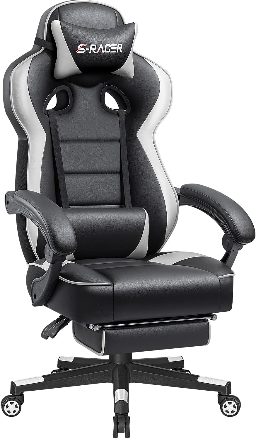 Homall Gaming Chair Racing Style Reclining Chair Ergonomic Home Office Computer Chair High Back PU Leather Adjustable Swivel Big and Tall Chair with Footrest (White)