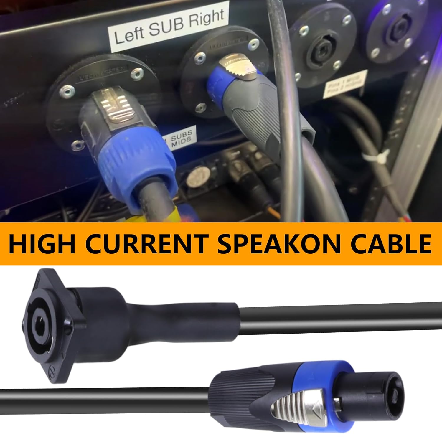 True 4 Conductor Pack of 2 Speakon Panel Mount Socket to Speakon Cable - 2 Packs 3.3 Feet 4 Core SpeakON Male to Female Audio Extension Wire with Twist Lock (4 Conductors)