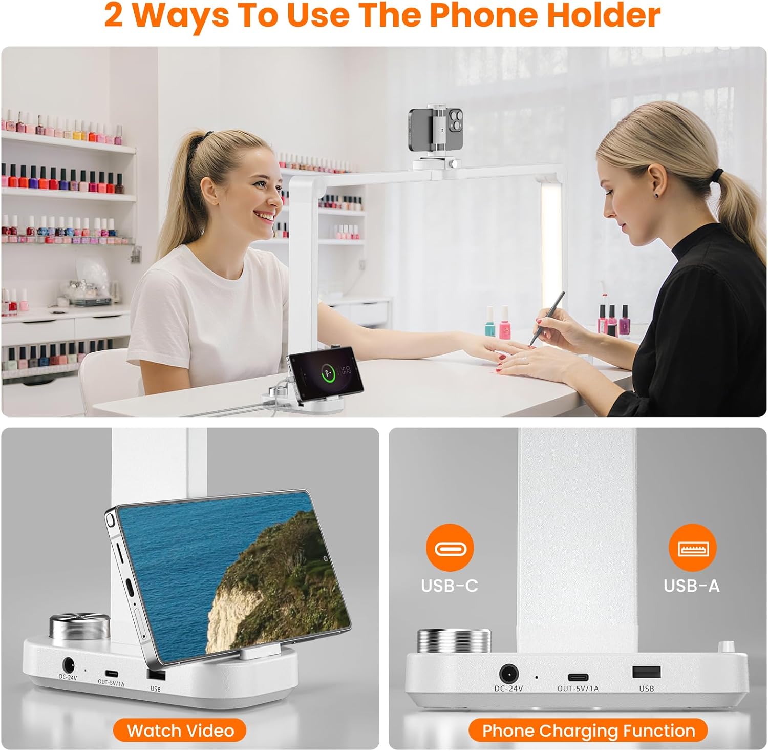 Nail Light for Desk,34 Inch 48W Half Moon Light-Adjustable 3000K-6000K Color Temp, 0-100% Brightness,Nails lamp with Phone Stand,for Nails Art,Tattoo,Eyebrow,Beauty,Reading,Salon