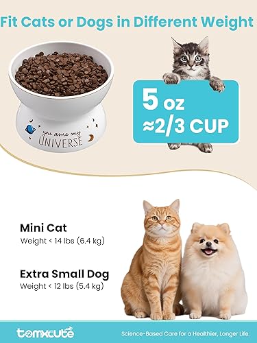 Miniatura 4 de Tomxcute Cuenco elevado de comida para gatos, cuenco de cerámica para gatos, antivómitos, sin bigotes, para gatos y perros pequeños, apto para