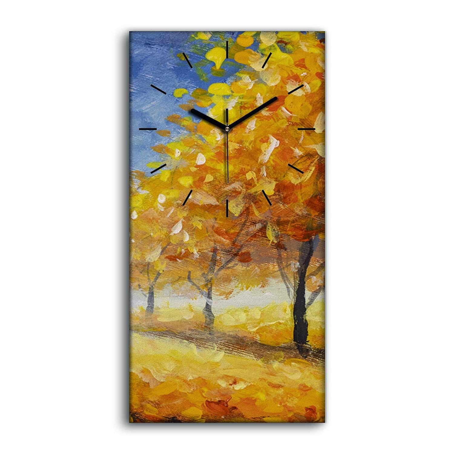 Horloge sur Toile Coloray 30x60cm avec peinture d'arbres de parc aux feuilles d'automne