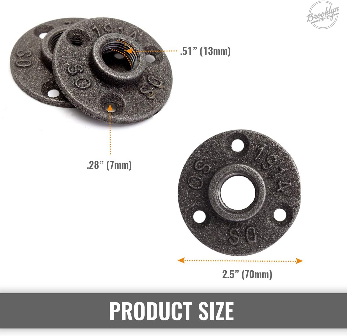 Brooklyn Pipe 10 Pack 1/2 Inch Floor Flange Cast Iron Pipe Floor Threaded Pipe Fitting Industrial Steampunk Vintage Retro Decor Furniture DIY Wall Industrial - - 