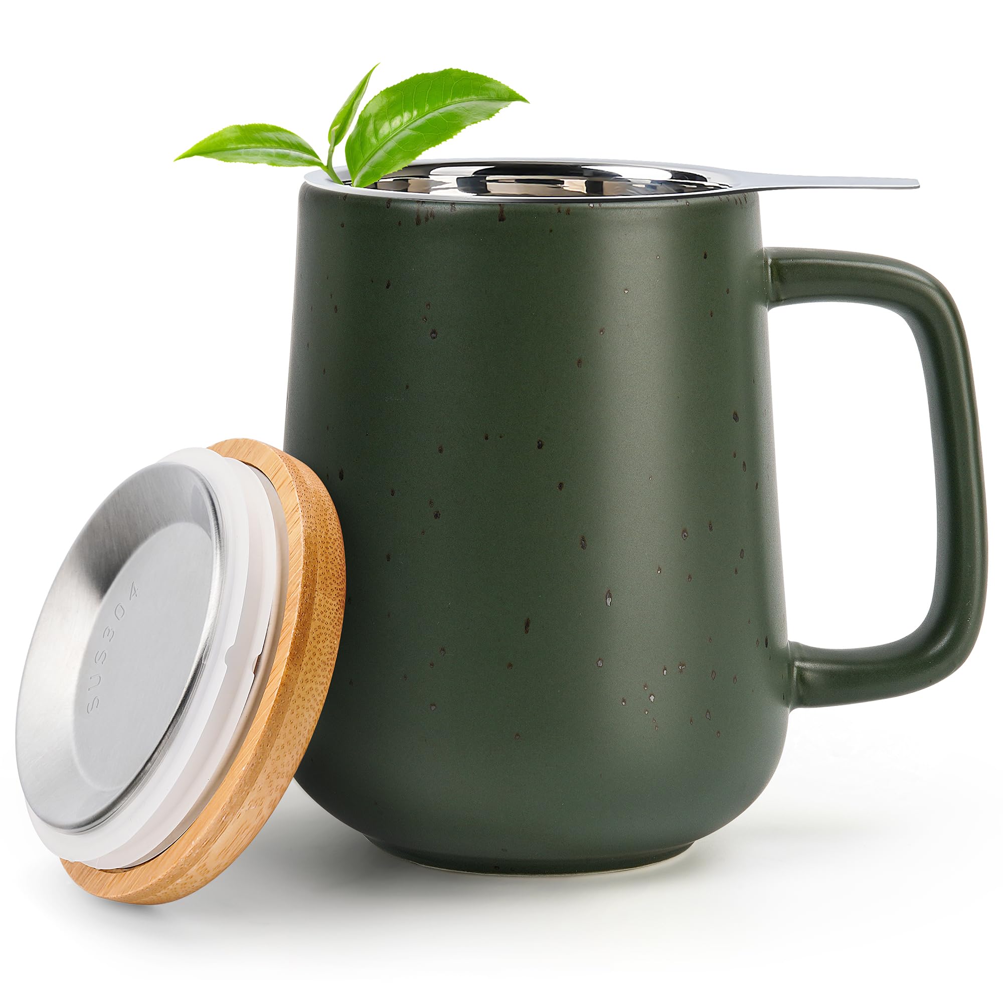 Happy Lemuro Tazza da tè con infusore e coperchio, tazza in ceramica da 500 ml con coperchio, tazza con infusore per tè con manico grande