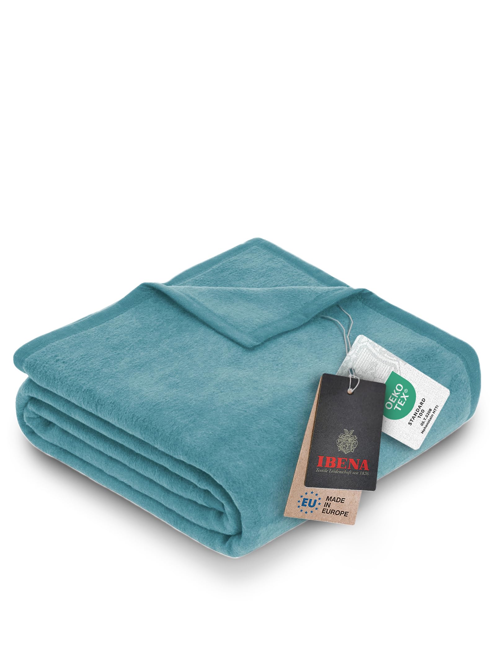 Ibena Porto Cuddly Blanket 150 x 200 cm – Light Turquoise Plaid, Living Room Blanket, Soft and Easy Care Cotton Blend