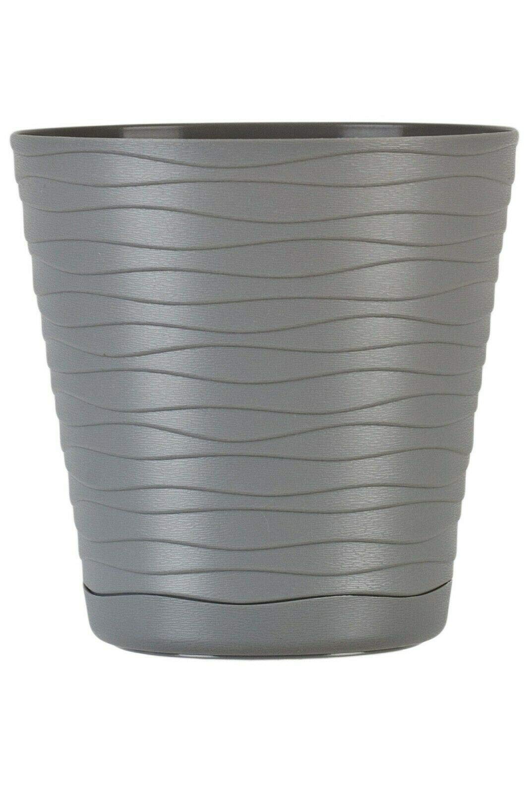 KORAD TEDI Indoor Flower Plant Pot with Saucer|Decorative Modern Plastic Planter with Drainage Holes|Lightweight & Durable for Houseplants|Multiple Sizes & Colours(Grey, Ø 13 cm (5.10 inch))