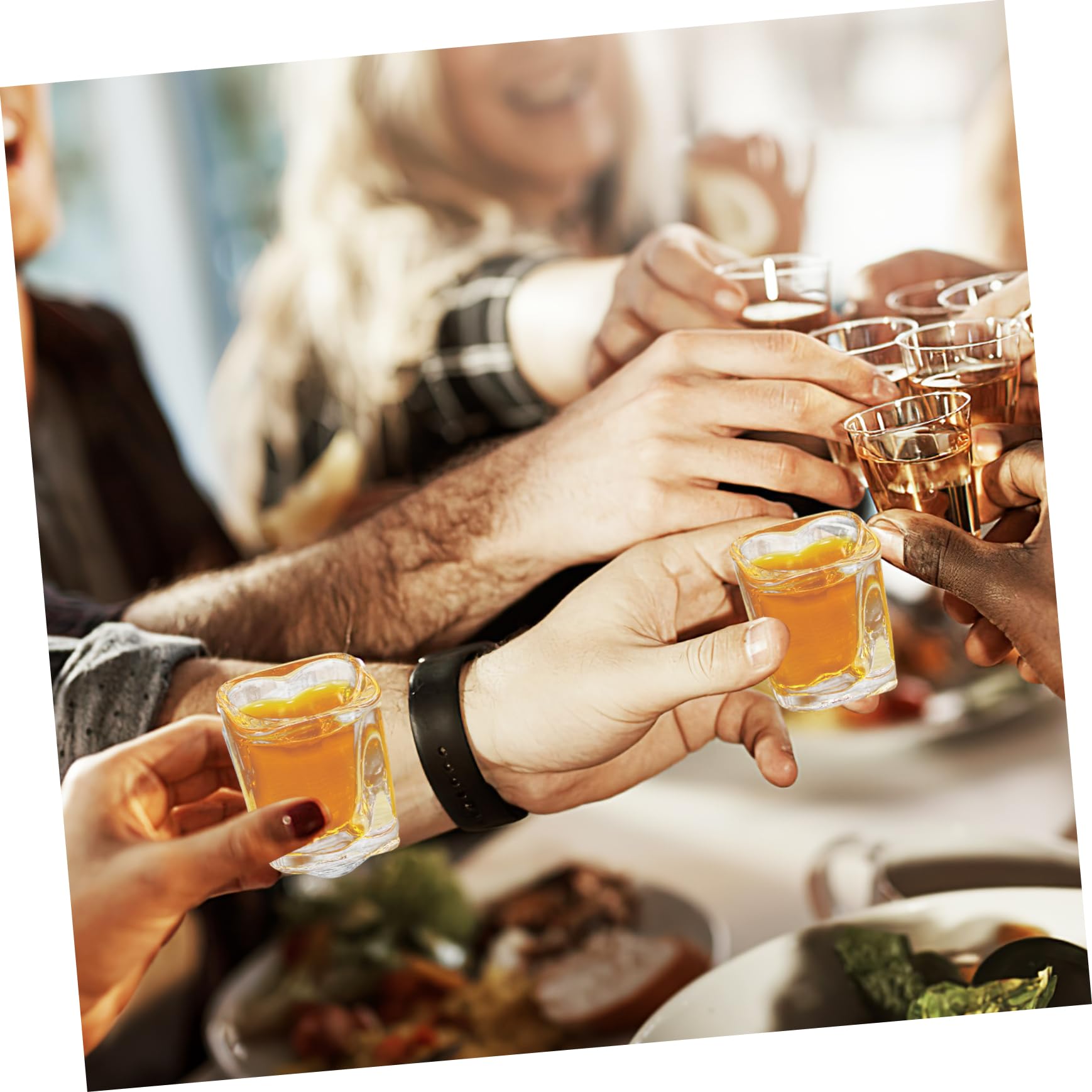 Lot de 6 Verres à Shot en Verre de Cœur Base Carrée Stable de 45 Ml, pour Noël et Réunions Entre Amis