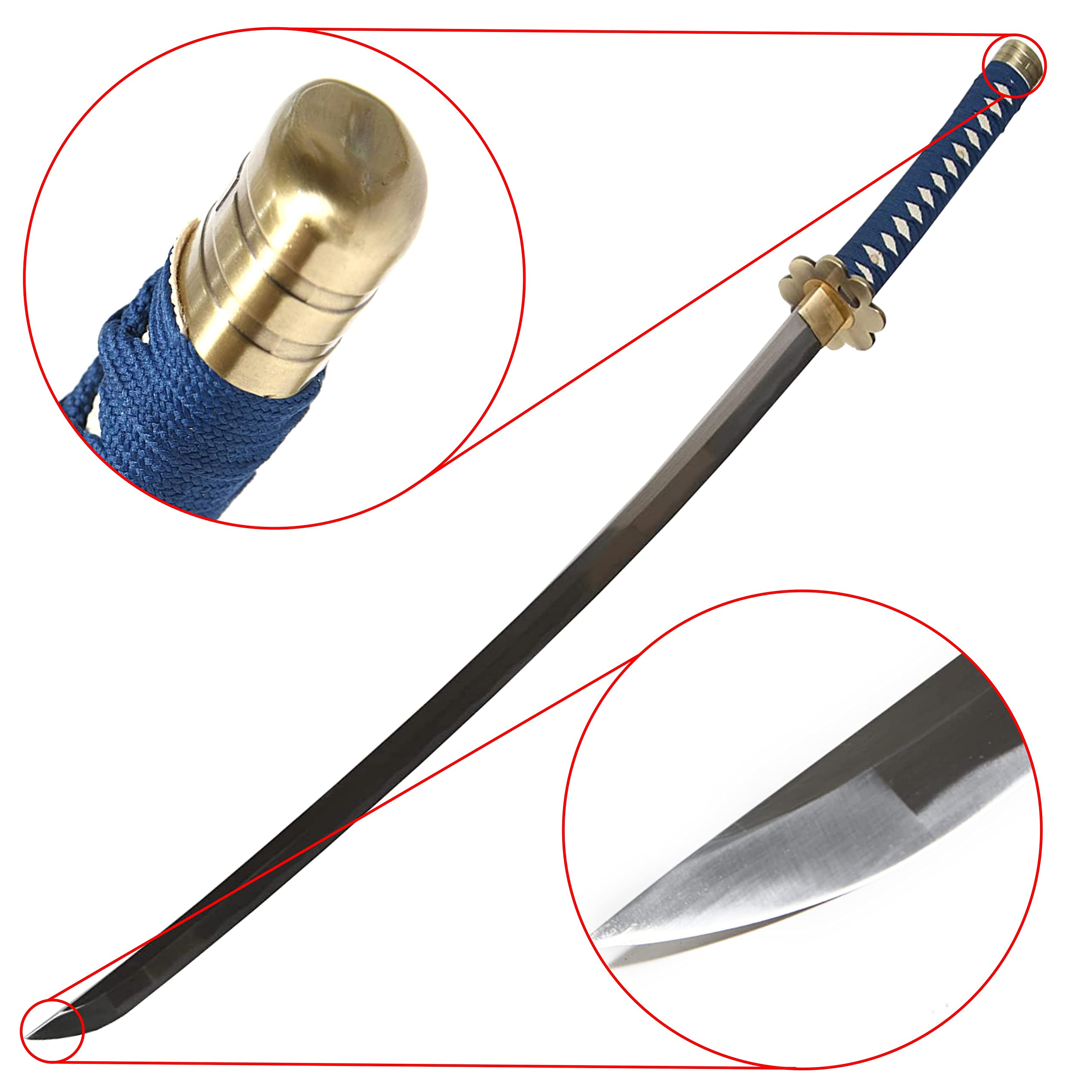 Swords and more One Piece - Roronoa Zoro Katana - gefaltet - Set, Shusui Schwert, Samurai Schwerter scharf echt, handgeschmiedeter Edelstahl mit Scheide, Schwertpflegeset für Zoro Cosplay One Piece