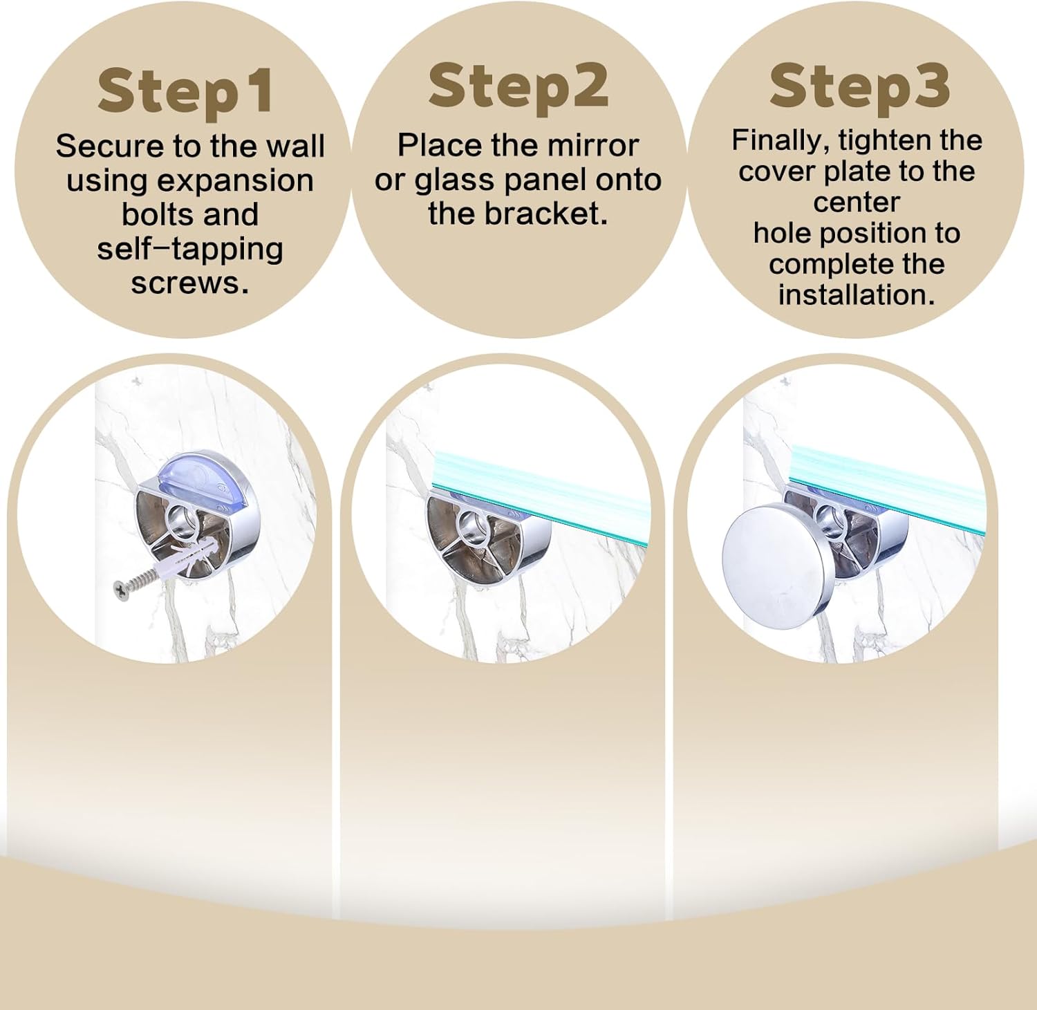 4PCS Mirror Wall Mount Mirror Mounting Hardware Mirrors Holder Bracket Glass Mounting Round Clips in Bathroom Frameless Mirrors Fix Kit Set