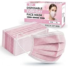 Pink Disposable Face Masks 300 Pack 6 x 50 3-Layer Elastic Ear Loops