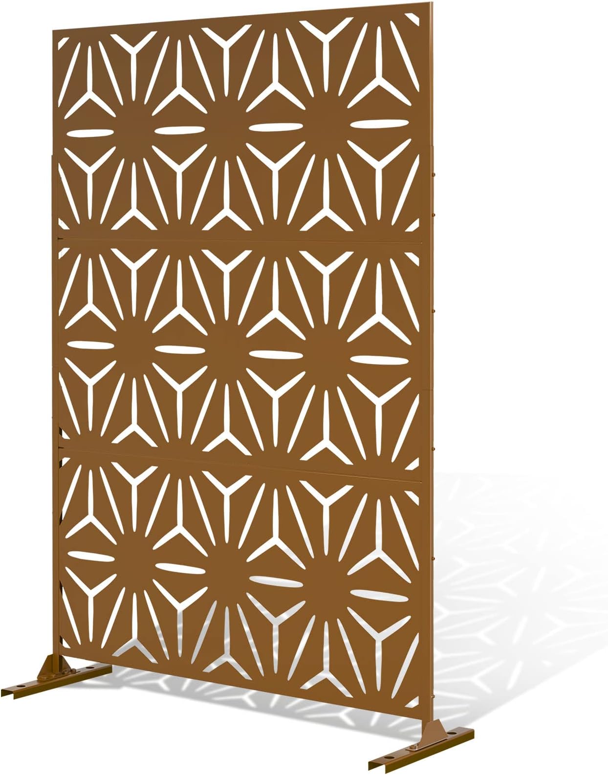 Fence Privacy Screen,Decorative Outdoor Divider with Stand,no dig Fence Outdoor Privacy Screen,Privacy Fence for confrence Room and Balcony,Yard,Patio,Garden (Star-corten Steel)