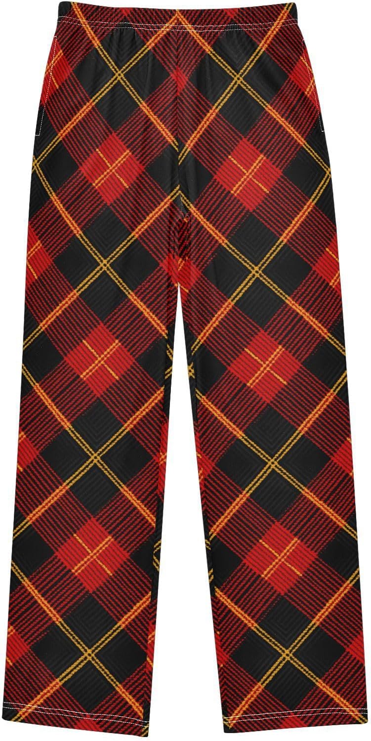 visesunny Boys' Pants Red Black Diamond Pattern Jogger Pants Elastic Waist Long Bottoms Trousers with Pockets S-XL