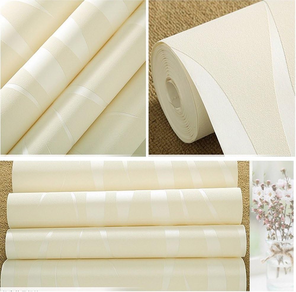 QIHANG 3D Stereoscopic Simple Striped Grass Leaf Thick Flocking Wallpaper Cream Color 0.53m*10m=5.3SQM