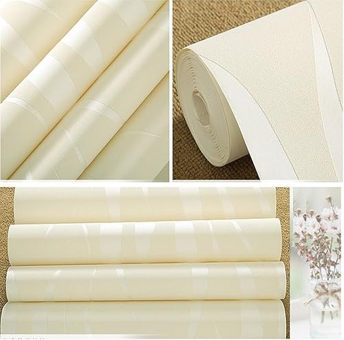 Miniatura 3 de QIHANG 3D Stereoscopic Simple Striped Grass Leaf Thick Flocking Wallpaper Cream Color 0.53m*10m5.3SQM
