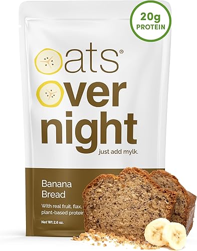 Oats Overnight - Pan de plátano - Vegano, 0.71 oz de proteína, batido de desayuno alto en fibra - Sin gluten, avena sin OMG (2.6 oz por comida)