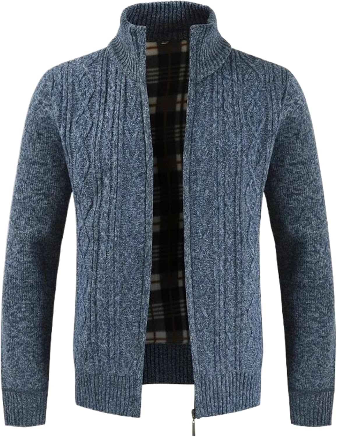 Autumn Winter Men Casual Sweater Stand Collar Cardigan Striped Slim Knitted Sweatercoat