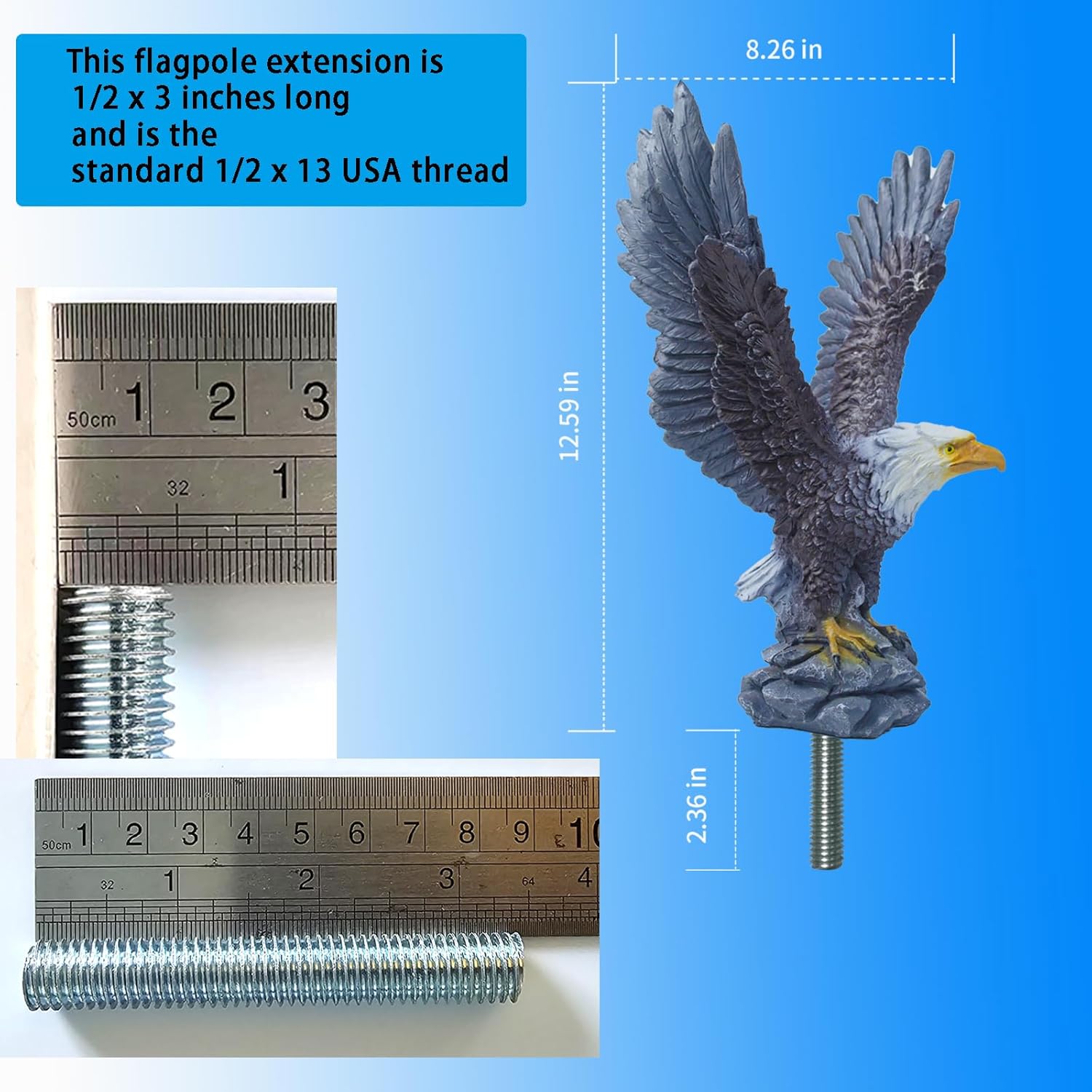 Eagle Flag Pole Topper Outdoor, Eagle for Flag Pole Top, Bald Eagle Flag Topper, Durable Resin Construction, Flying Design & Hand-Painted