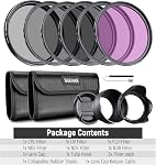 NEEWER 58mm ND Filter Kit and Lens Accessories, ND2 ND4 ND8 UV FLD CPL(Circular Polarizing) Filter Set with Lens Cap/Tulip Shaped Lens Hood