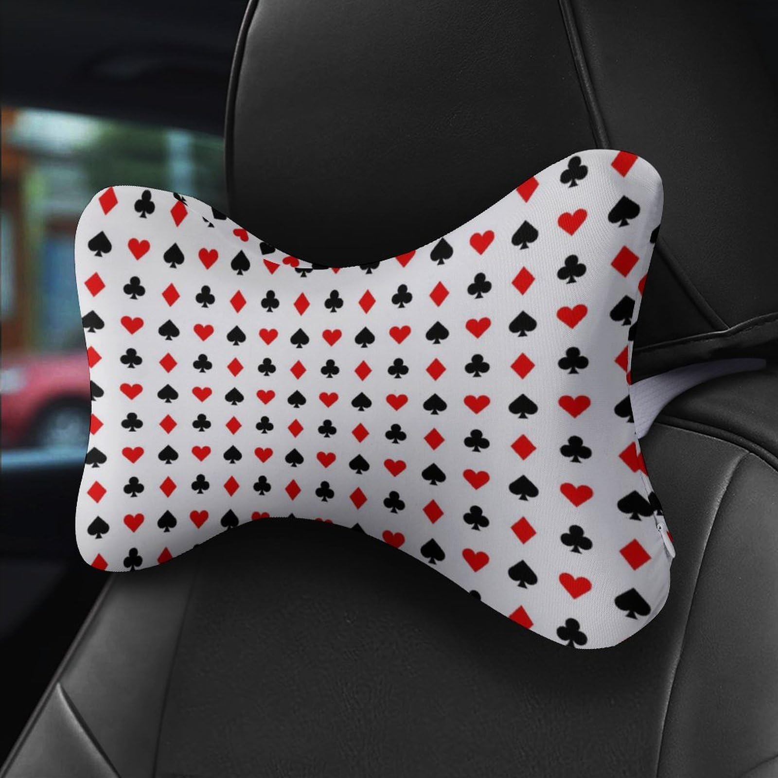SMAZDFXX Playing Poker Card Suit Car Neck Pillow Set of 2 Car Seat Head Support Cushion Bone Pillows with Elastic Strap