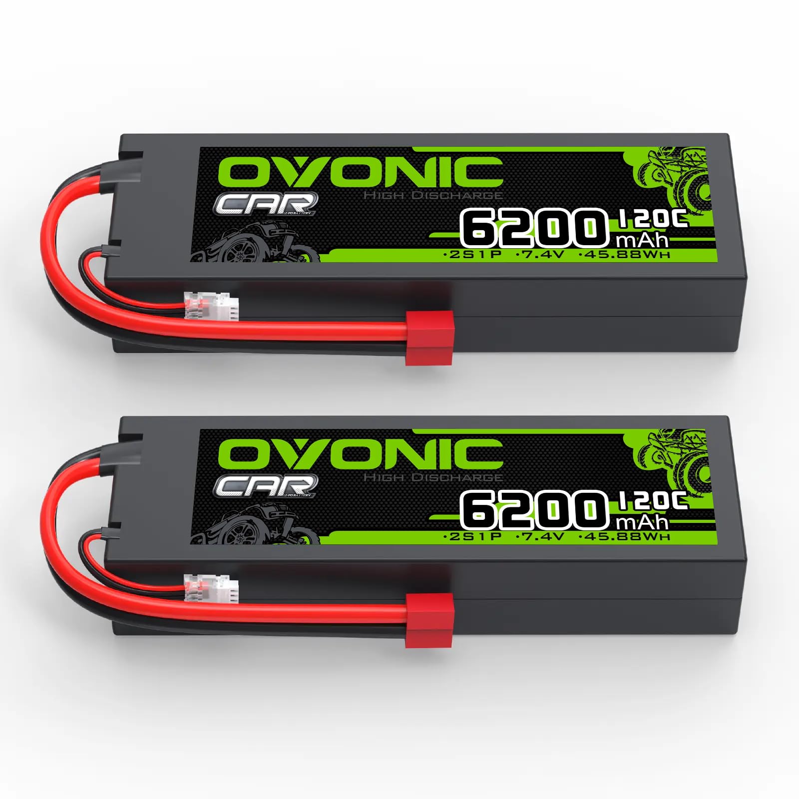 OVONIC 2s Lipo akumulator 7,4 V 6200 mAh 120C z wtyczką T, twarda obudowa do samochodów RC, ciężarówki, truggy, quadcoptera, helikoptera, samolotu (2 sztuki)