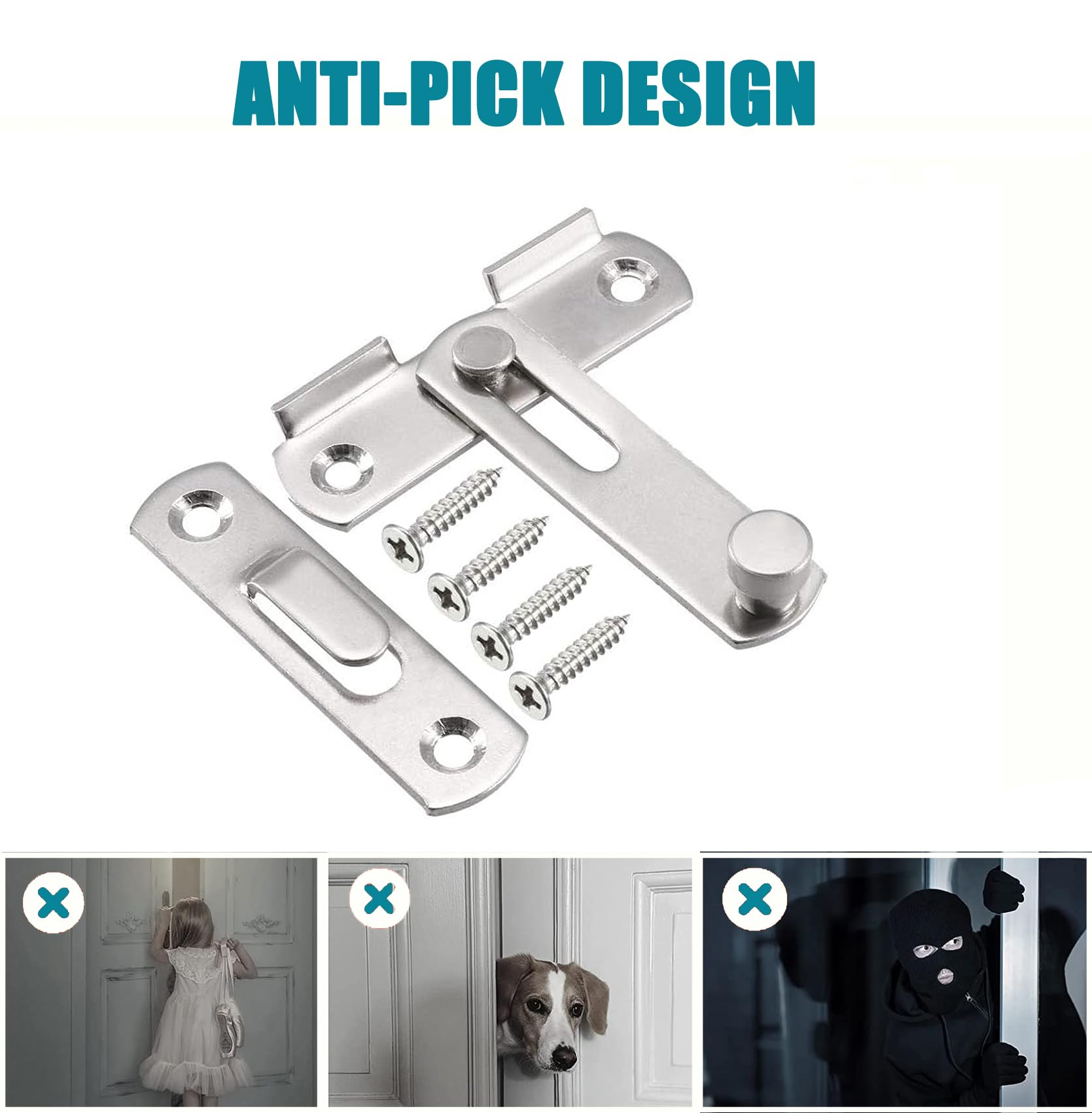 ZiYuya Flip Sliding Barn Door Lock, Stainless Steel Gate Latch Door Bolt Buckle - Image 3